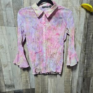 Essentials by Milano Pastel Tie Dye Crinkle Blouse Fairycore Mermaid Femme Girly